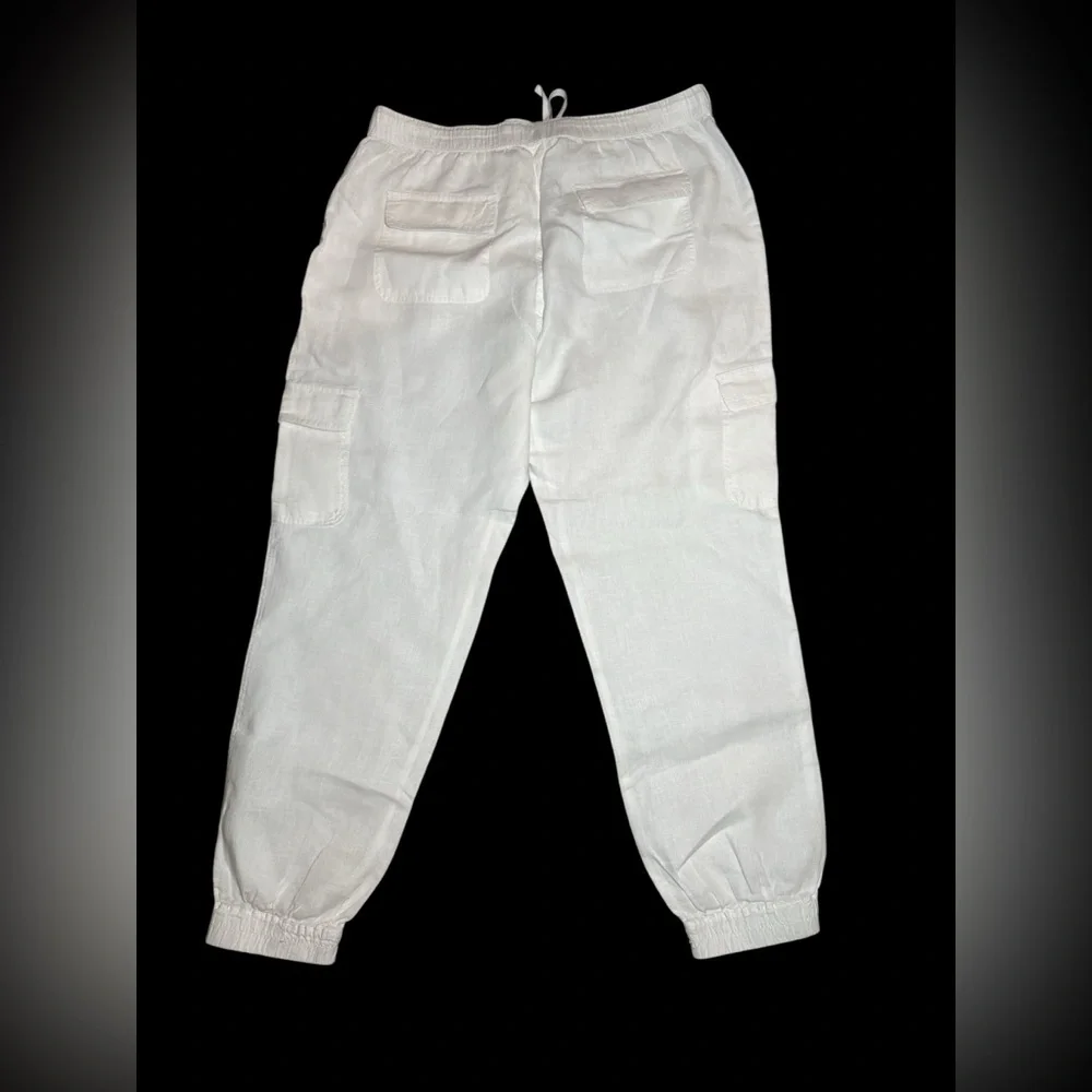 White Nicole Miller 100% Linen Cargo Jogger Pants - Picture 7 of 11
